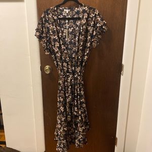 SOLD- Maxstudio black floral wrap dress